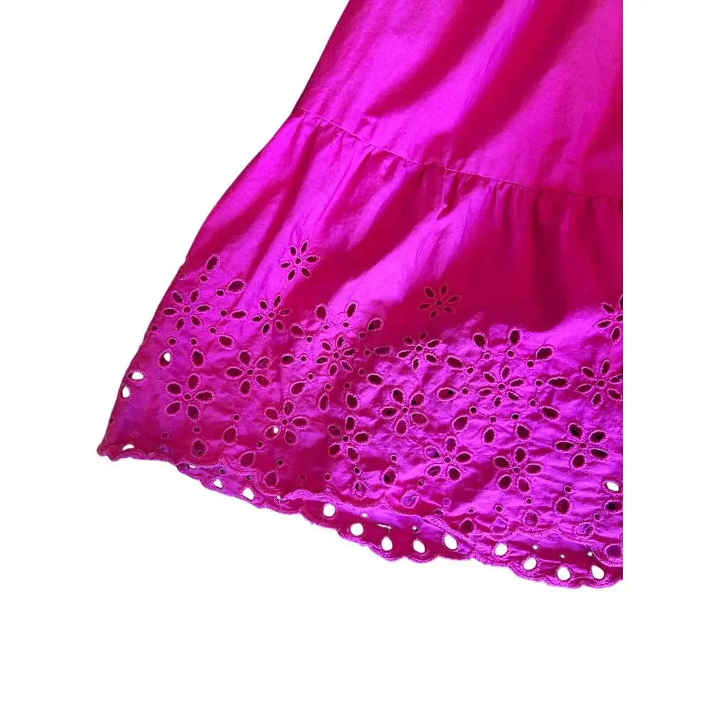 GAP Women’s M Hot Pink Eyelet Hem Tunic Dress 3/4 Sleeve Button Front Cotton - Picture 3 of 7